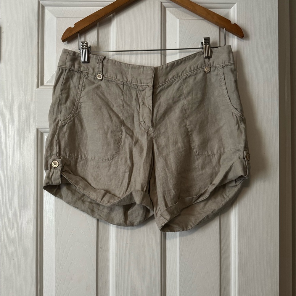J.Crew 100% Linen Cuffed Utility Shorts - Khaki Tan - Size 10 0573